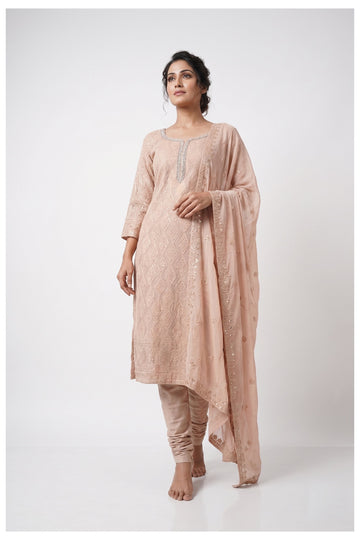 Blush Pink Heavy Embroidered Churidar Suit With Dupatta