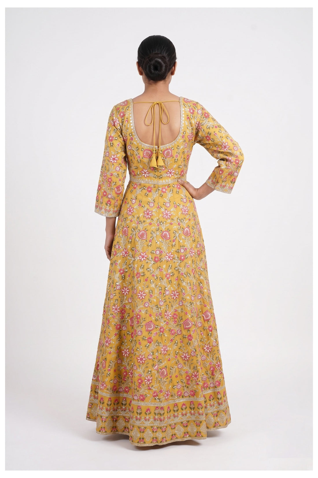 Sunflower Yellow Floral Anarkali Set With Embroidered Dupatta