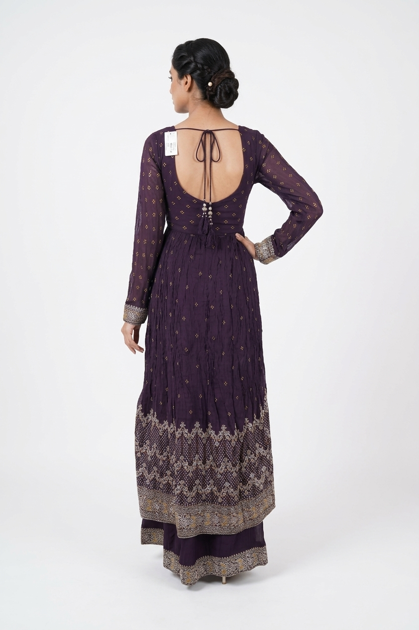 Royal Purple Embroidered Kurta Palazzo Set With Designer Dupatta