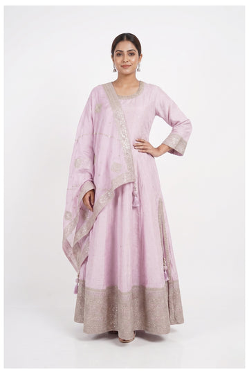 Blush Pink Embroidered Anarkali Dress With Dupatta