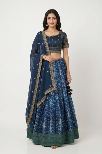 DARK DEEP STEEL BLUE LEHENGA CHOLI