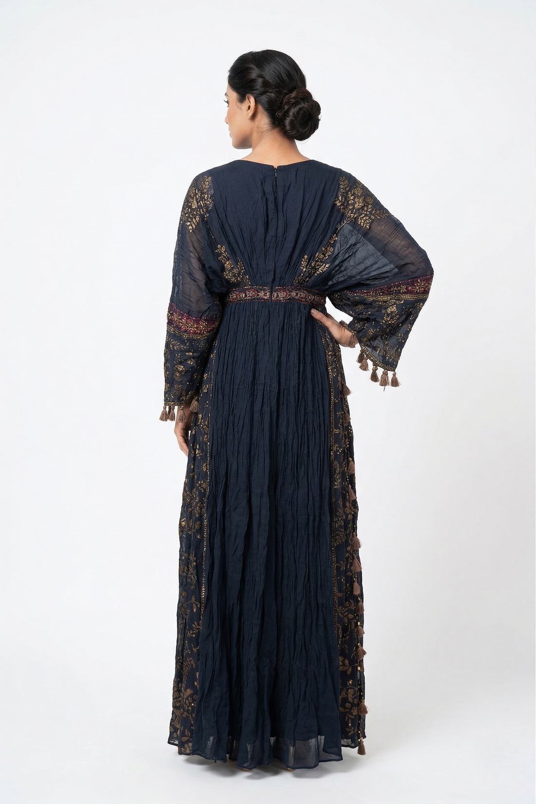 DARK NAVY Blue Embroidered Indo-Western Anarkali Dress