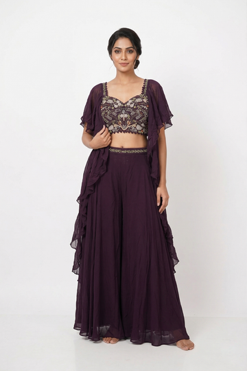 Wine Purple Indo-Western Skirt Set