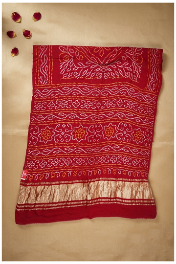 Crimson Red Bandhni Dola Art Silk Wedding Party Wear Saree