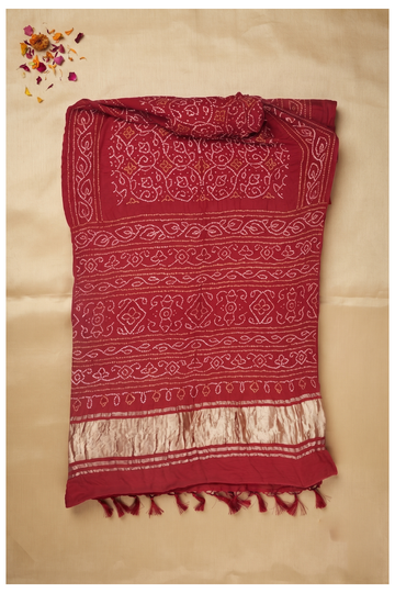 Maroon Bandhni Gajji Silk Wedding Saree