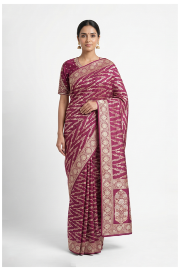 Wine Banarasi Art Silk Wedding Saree
