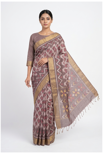 Taupe Cotton Party Wear Saree