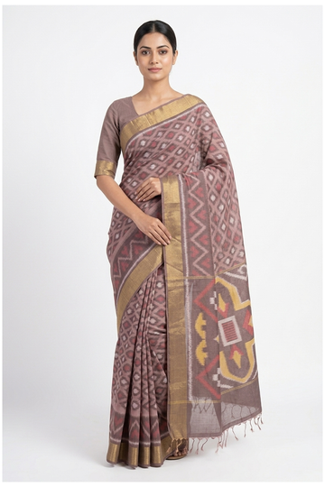 Plum Brown Cotton Party Wear Saree
