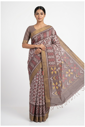 Taupe Cotton Party Wear Saree