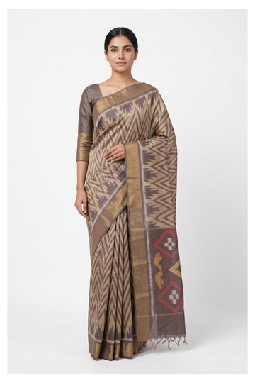 Taupe Cotton Party Wear Saree