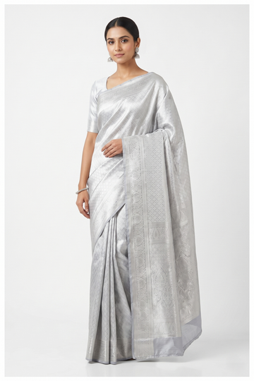 Silver Wedding Saree South Silk Saree In Art Silk Saree With Weaving