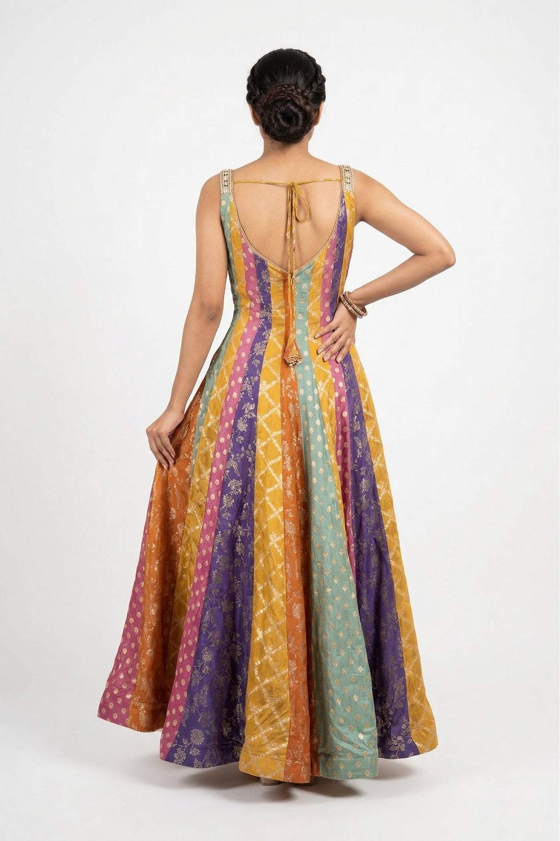Multicolor Panelled Anarkali Gown With Embroidered Dupatta