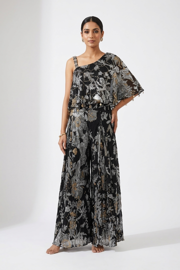 Midnight Black Floral Sequin Drape Co-Ord Set