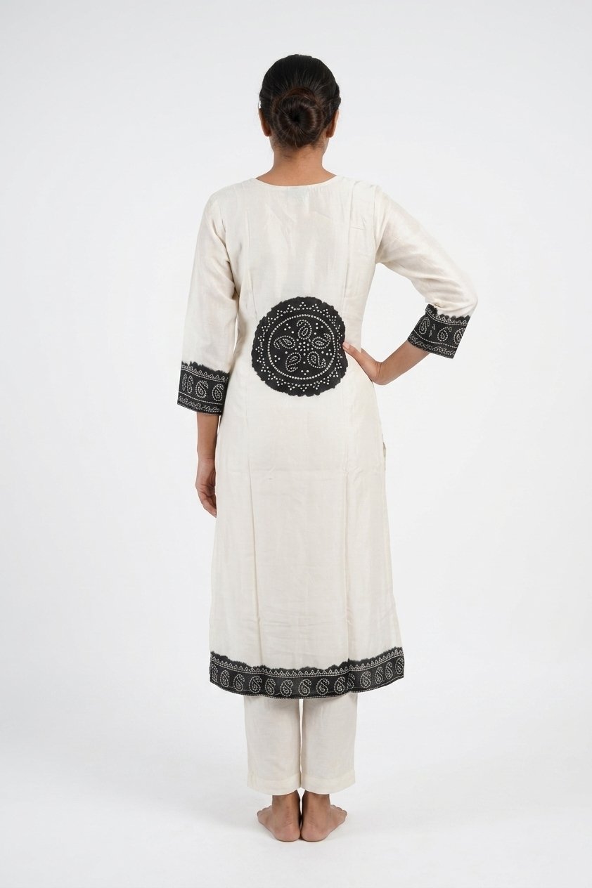 Ivory Black Ethnic Printed Kurta Pant Set With Designer Dupatta