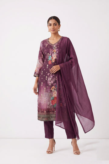 Royal Plum Floral Printed Kurta Set