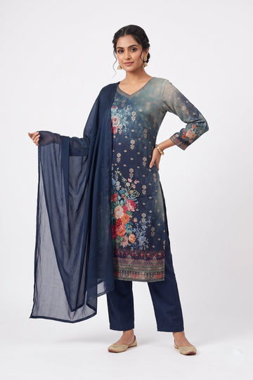 Midnight Blue Floral Elegance Kurta Set