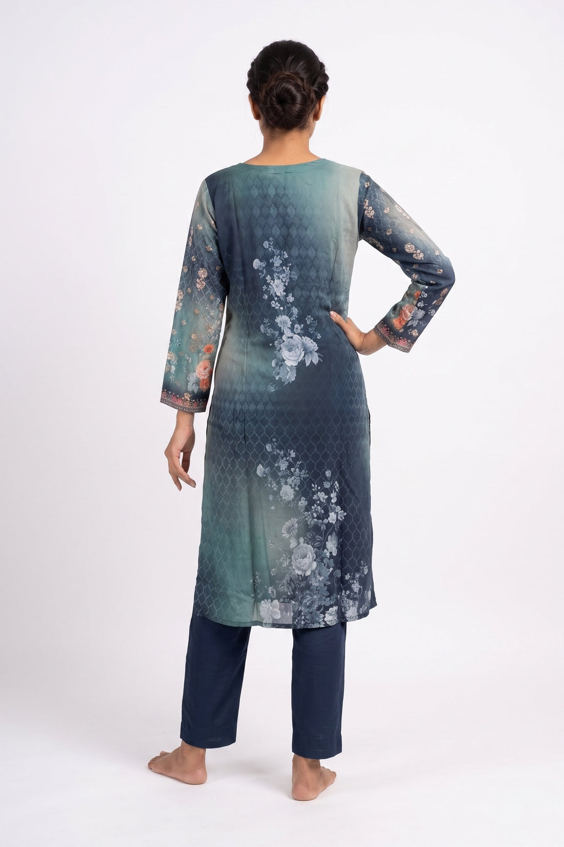 Midnight Blue Floral Elegance Kurta Set