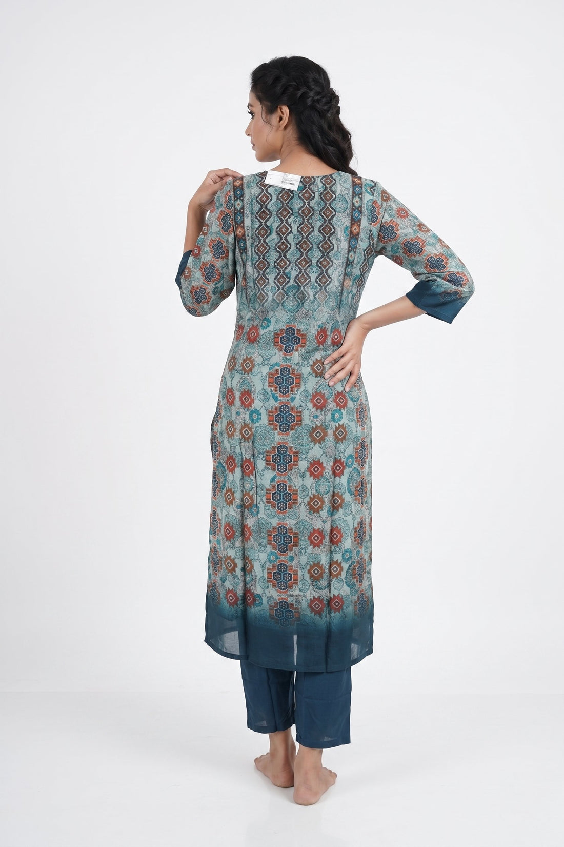 Royal Teal Printed Kurta Palazzo Set With Elegant Dupatta