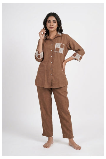Rust Brown Designer Co-Ord Shirt Set