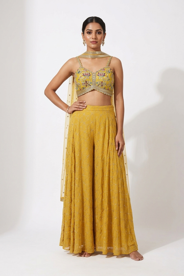 Sunshine Yellow Embroidered Choli  Palazzo Set