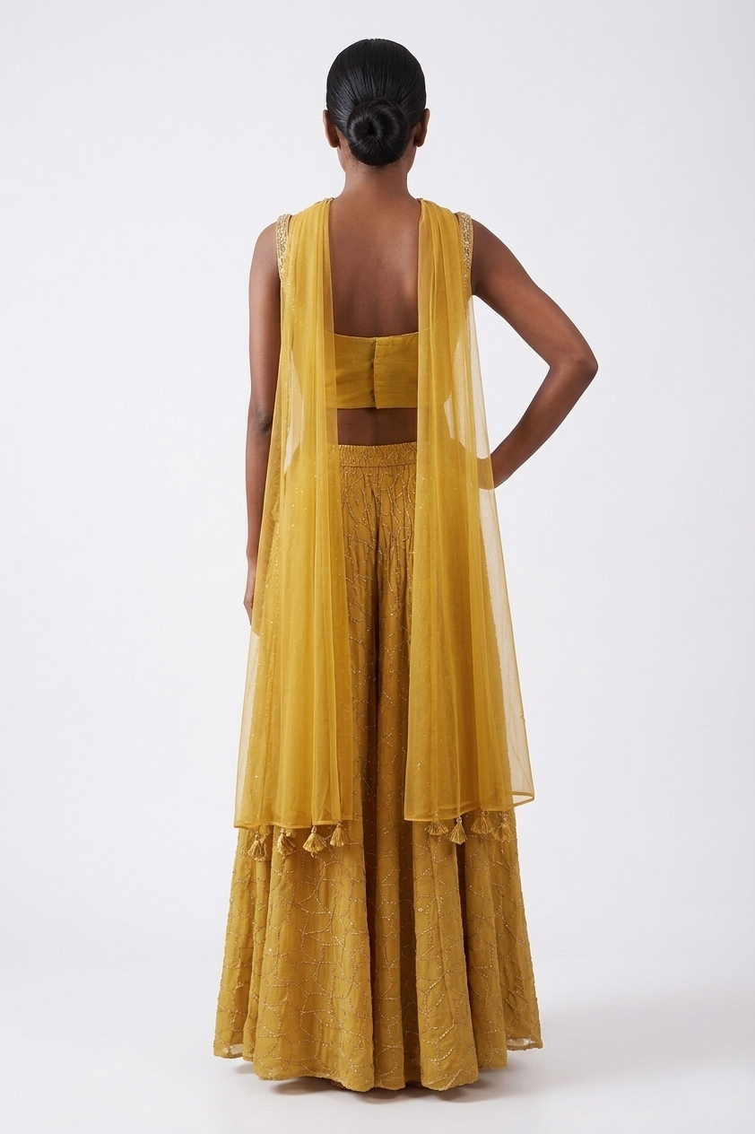 Sunshine Yellow Embroidered Choli  Palazzo Set