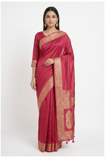 Crimson Red Banarasi Art Silk Saree For Gift Purpose
