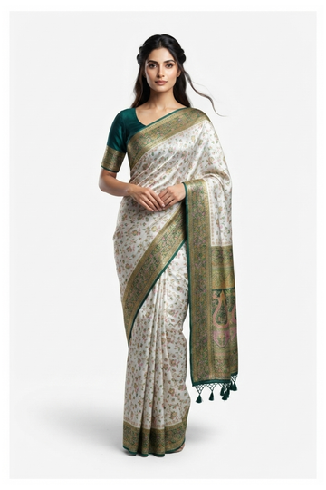 Ivory Banarasi Art Silk Wedding & Party Wear Saree