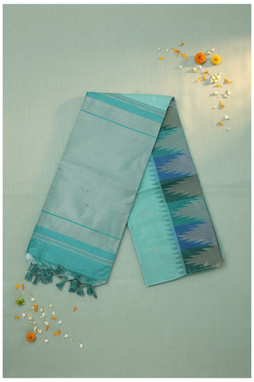 Teal South Silk Art Tissue Party Wear