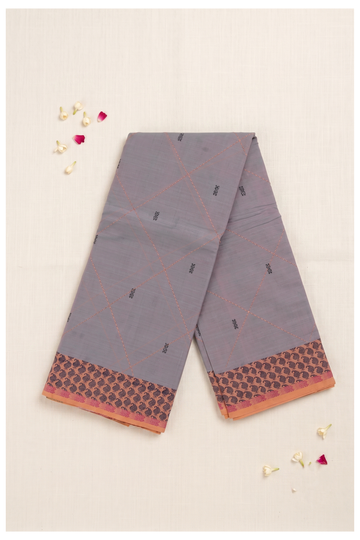 Lavender Grey Cotton Party Wear Saree