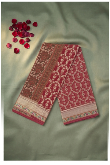 Brick Red Banarasi Art Silk Wedding & Party Wear Saree
