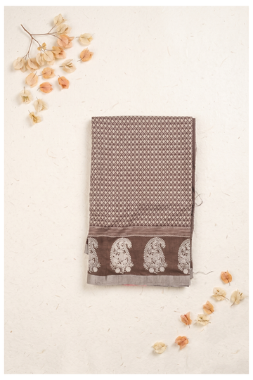 Cocoa Brown Cotton Wedding & Party Wear Saree