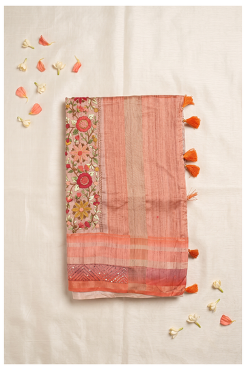 Peach Cotton Wedding & Party Wear Saree