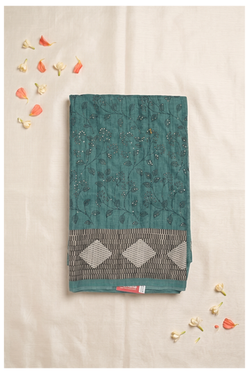 Teal Printed Cotton Wedding & Party Wear Saree