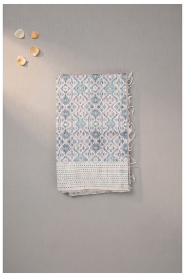 Light Greige Printed Cotton Party Wear Saree