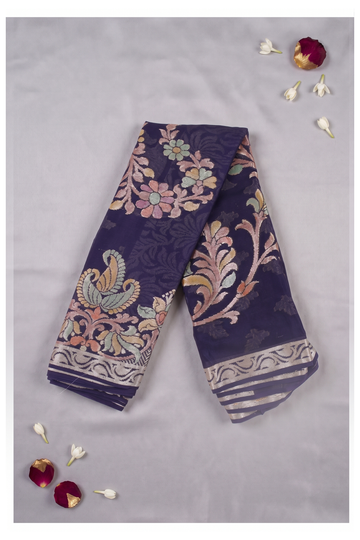 Navy Blue Banarasi Art Silk Wedding Party Saree