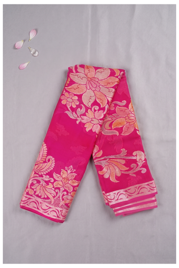 Rani Pink Banarasi Art Silk Wedding And Party Wear Saree