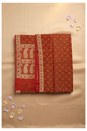 Rust Banarasi Pure Silk Wedding Party Wear Saree