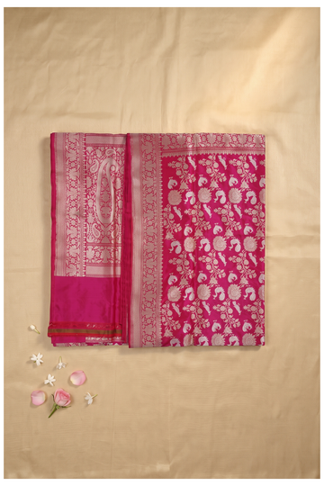 Rani Pink Pure Silk Banarasi Wedding & Party Wear Saree