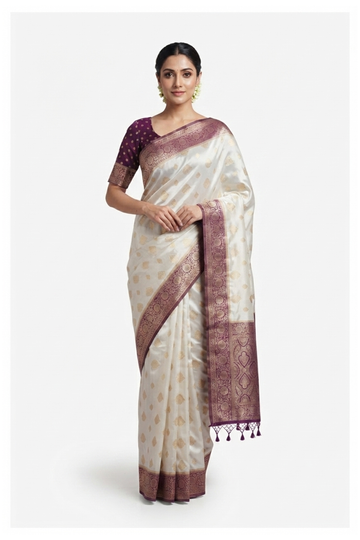 Ivory Banarasi Art Silk Wedding Saree