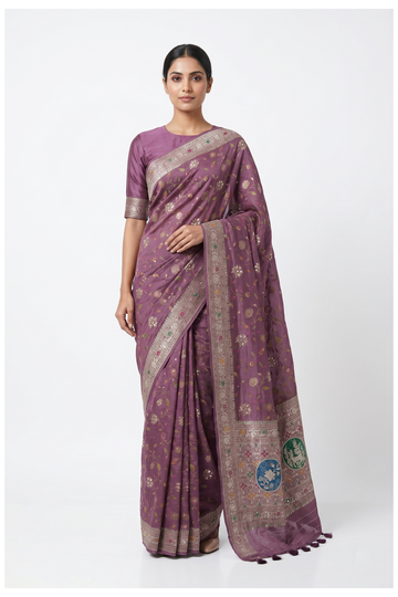 Mauve Pure Silk Banarasi Wedding & Party Wear Saree