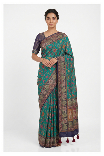 Teal Banarasi Art Silk Wedding And Partywear Saree