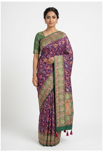 Violet Banarasi Crepe Silk Wedding & Party Wear Saree