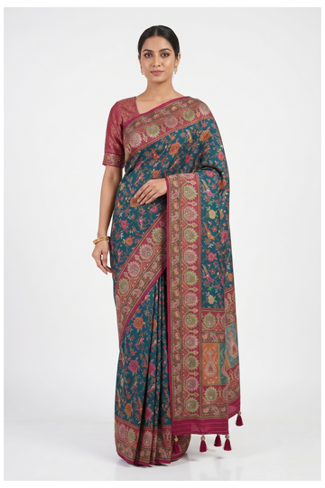 Teal Banarasi Art Silk Saree For Weddings & Parties
