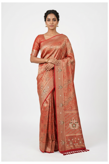 Rust South Silk Art Silk Wedding Saree