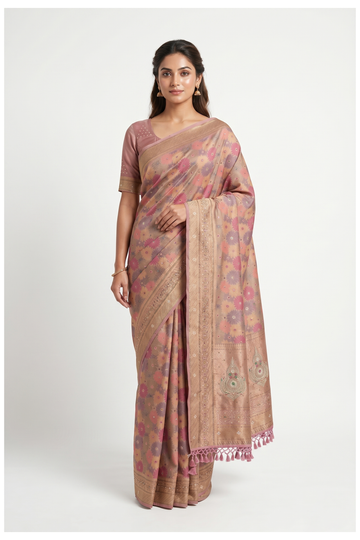 Mauve South Silk Art Silk Wedding Partywear Saree