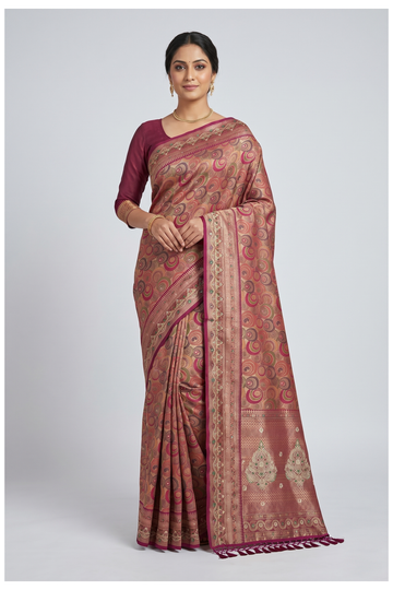 Rust South Silk Art Silk Wedding & Party Saree