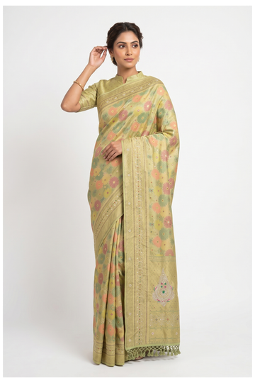 Mehendi Green South Silk Art Silk Wedding Saree