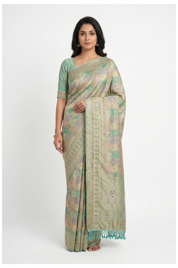 Pale Sage Green South Silk Tissue For Wedding & Party Wear