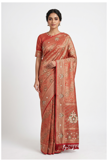 Rust Art Silk South Silk Wedding Partywear Saree