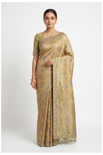 Sage Green South Silk Art Tissue Wedding Partywear Saree